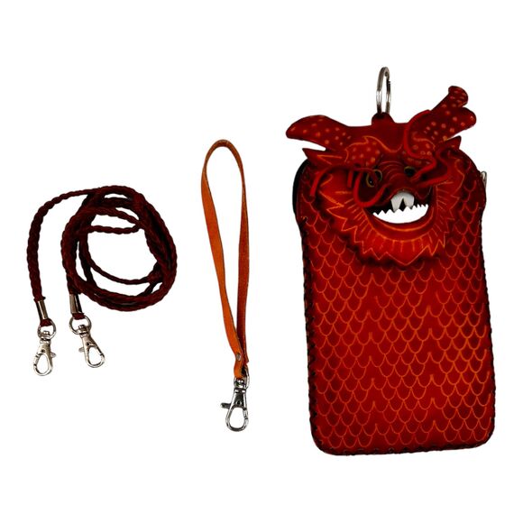 Vintage Handmade Red & Yellow Chinese Dragon Crossbody Bag w Two Straps OOAK - Picture 8 of 8